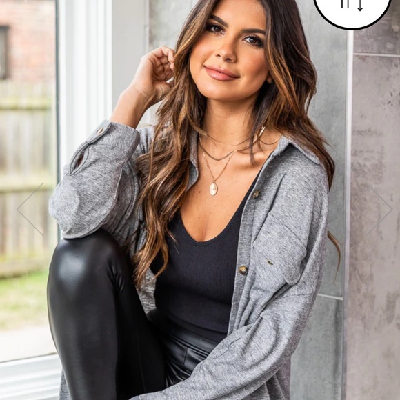 PINK LILY Charcoal Ribbed Shacket, S - Picture 3 of 4